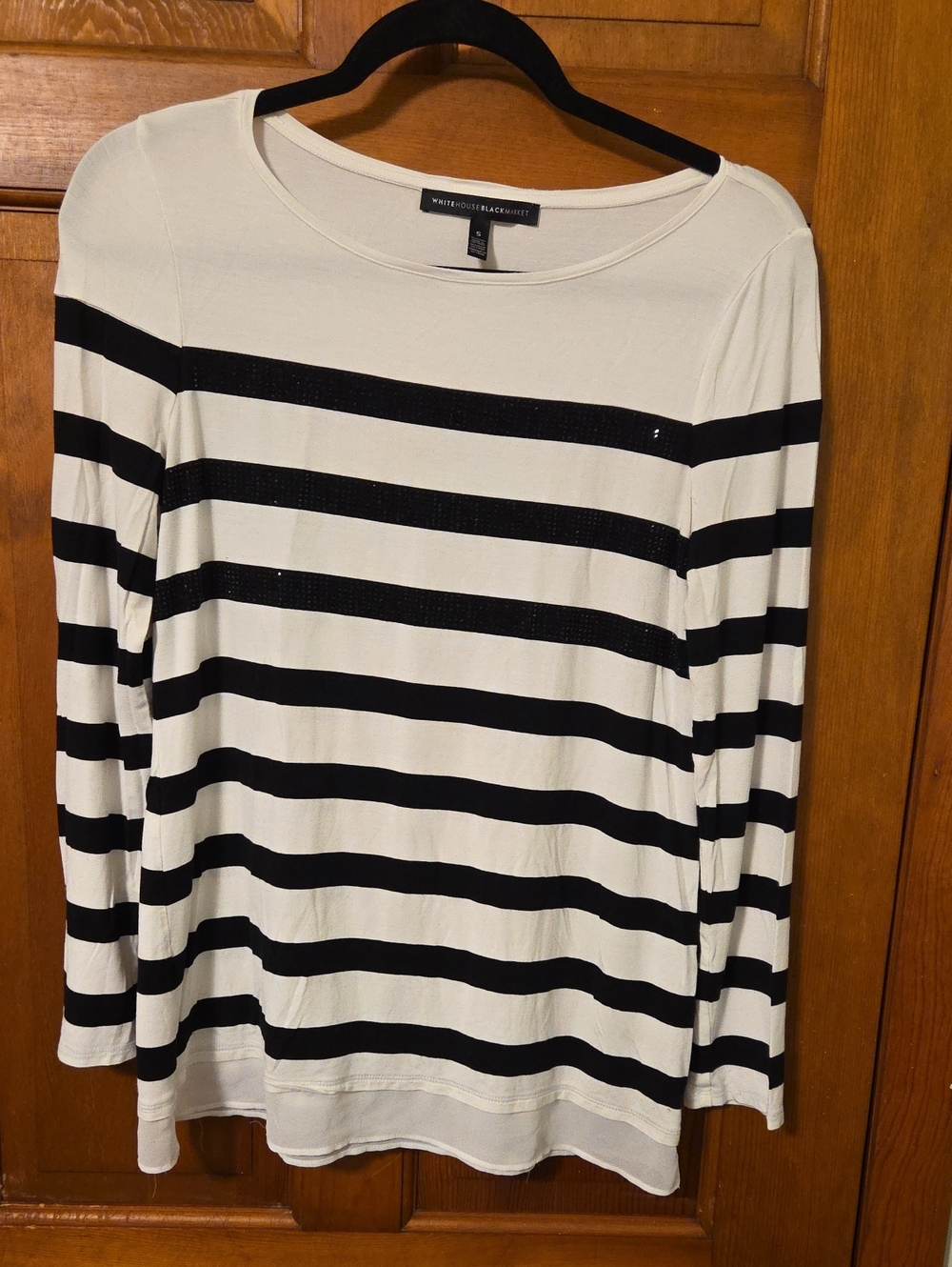 White House Black Market Black and White Striped Long-Sleeve Tee Size S